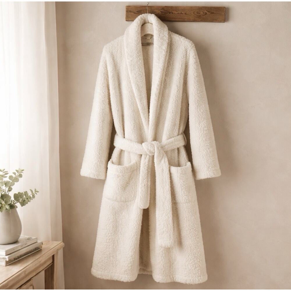 Barefoot Dreams CozyChic Robe Cardigan Size 1 Cream Belted Long Duster Soft Luxe